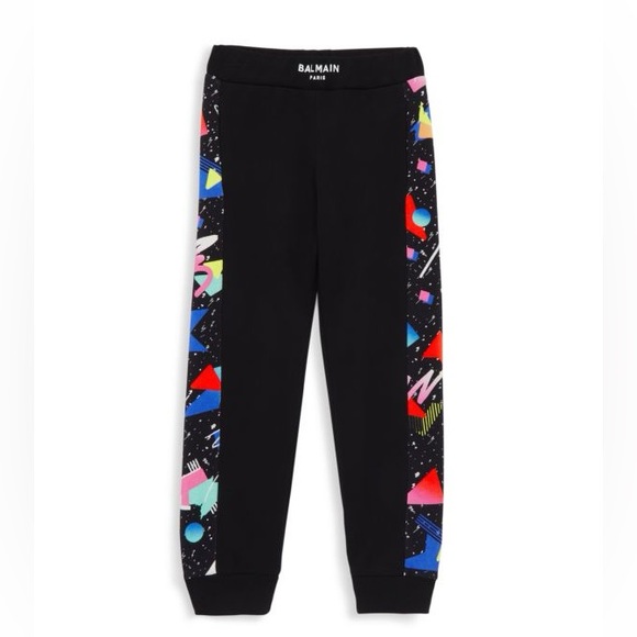 Balmain Kid's Unisex Graffiti Pop Logo Black Jogger Sweatpants NWT $430 - Picture 1 of 9